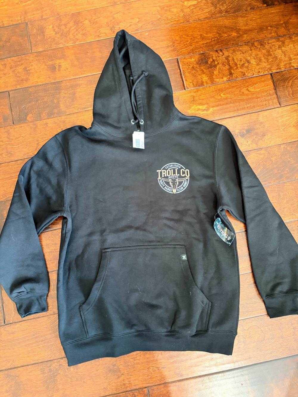 Trolls Black Pullover Crewneck Hoodie with Chest Crest